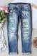Gradient Love Graphic Mid Waist Denim Ripped Jeans