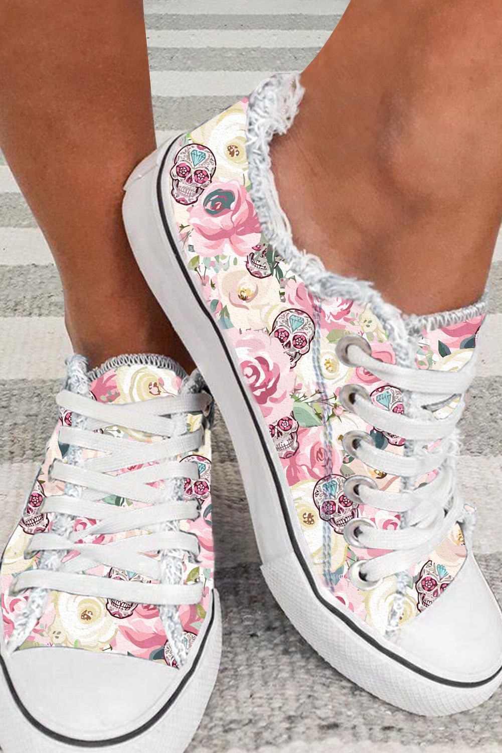 Pink Floral Skull Canvas Shoes $ 29.99 - Evaless