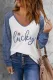 Blue Letter Casual Long Sleeve T-shirt