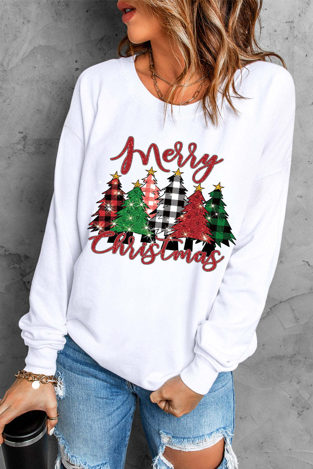 Christmas Solid Round Neck Shift Casual pullover sweatshirt $ 29.99 ...