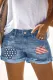 USA Flag Print Cutout Mid Waist Straight Non-elastic Denim Shorts