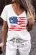 American Flag Print V-neck loose T-shirt