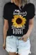 Black Sunflower Lyrics Print Crew Neck T-shirt