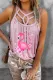 Pink Flamingos Cherry Blossom Pattern Print Hollow-out Tank Top