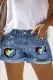 Rainbow Non-elastic Denim Shorts