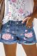 Summer Fashion Street Style Distressed Ripped Rolled Hem Blue Non-elastic Denim Shorts