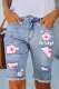 Floral Ripped Bermuda Denim Shorts