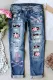 Pink Skull Cherry Blossoms Ripped Jeans