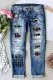 Skull Graphic BAD WITCH VIBES Print Button Pockets Ripped Jeans