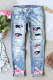 Cherry Blossom Patchwork Ripped Denim Jeans
