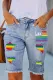 Rainbow Ripped Bermuda Denim Shorts