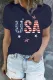 Blue USA Star Flag Print Crew Neck T-shirt