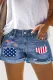 American Flag Ripped Non-elastic Denim Shorts