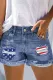 USA Flag Ripped Non-elastic Denim Shorts