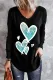 Black Shiny Blue Love-shape V Neck Graphic T-shirt