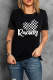 Black Casual Letter Heart Checkered Flag Print Colorblock Graphic T-Shirt