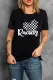 Black Casual Letter Heart Checkered Flag Print Colorblock Graphic T-Shirt