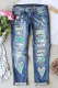 Gradient Spot Love-shape Mid Waist Denim Ripped Jeans