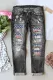 Flag Print Button Pockets Ripped Jeans