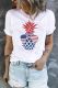 White Patriotic American Flag Glass O Neck Short Sleeve Graphic T-shirt