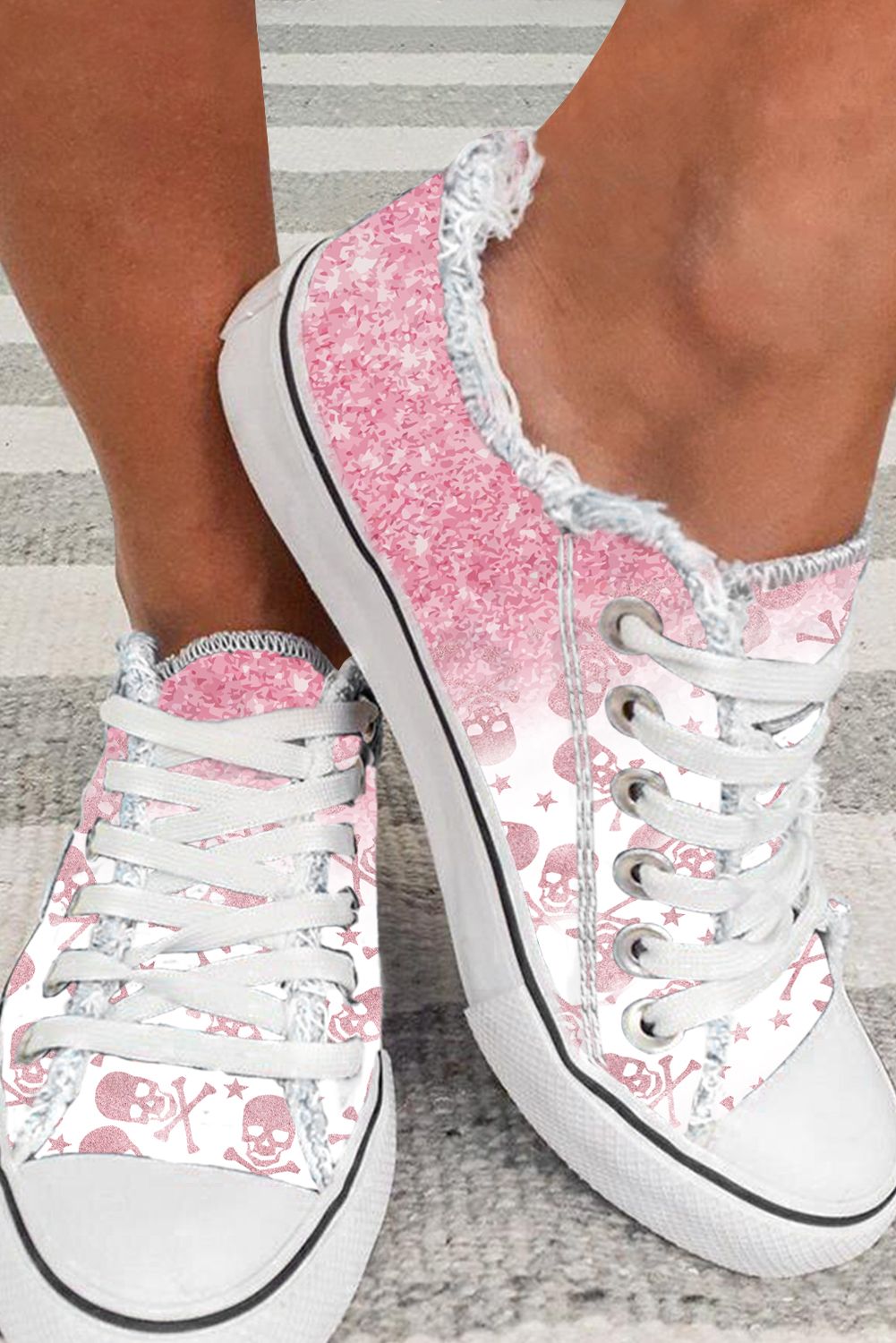 Pink Glitter Skull Canvas Shoes $ 29.99 - Evaless