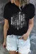 Black USA Flag Print Crew Neck T-shirt