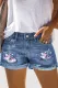 Cherry Blossom Ripped Patchwork Non-elastic Denim Shorts