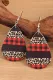 Vintage Red and Black Plaid Leopard Patchwork Printed Leather Earrings