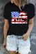 Patriotic Black US Flag Letter Print O Neck Short Sleeve Graphic T-shirt