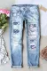 Cherry Blossom Sakura Leopard Patchwork Ripped Denim Jeans