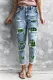 Green Plaid Casual Denim Jeans