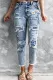Blue Ripped Floral Casual Jeans