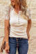 Lace Crochet Ribbed Buttoned Short Sleeve T Shirt