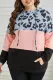 Plus Size Leopard Colorblock Splicing Hoodie with Pocket
