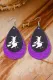 Purple Sequin Halloween Witch Leather Earrings