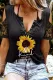 Black Sunflower Print Lace Splicing Cold Shoulder T-Shirt