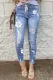 Floral Print Distressed Drawstring High Waist Ankle Jeans