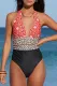 Leopard Padded Sleeveless Adjustable Wire-free One-piece Swimsuit