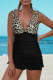 Leopard Ruched Strappy Ruffle Plus Size Swimdress