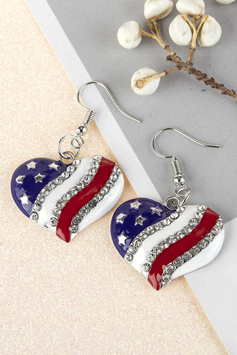 Multicolor USA Flag Heart Earrings $ 5.99 - Evaless