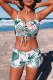 Palm Leaf Bikini with Shorts V Neck Drawstring Lace Up Mid Waist Padded Two Piece Swimsuits Bathing Suit