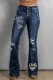 Game Day American Football Print Distressed High Waist Flare Jeans