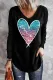 Black Shiny Heart-shape V Neck Shift Casual T-shirt