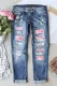 Flamingo Graphic Distressed Mid Waist Ripped Jeans