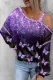 Purple butterfly Gradient Off the Shoulder Shift Casual Long Sleeve Top