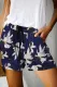 Blue Black Floral/Camouflague/Leopard Print Drawstring Casual Elastic Waist Pocketed Shorts