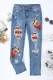Christmas Elk Abstract Shift Casual Ripped Jeans