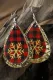Gold Christmas Check Snowflake Leather Double Sequin Earrings