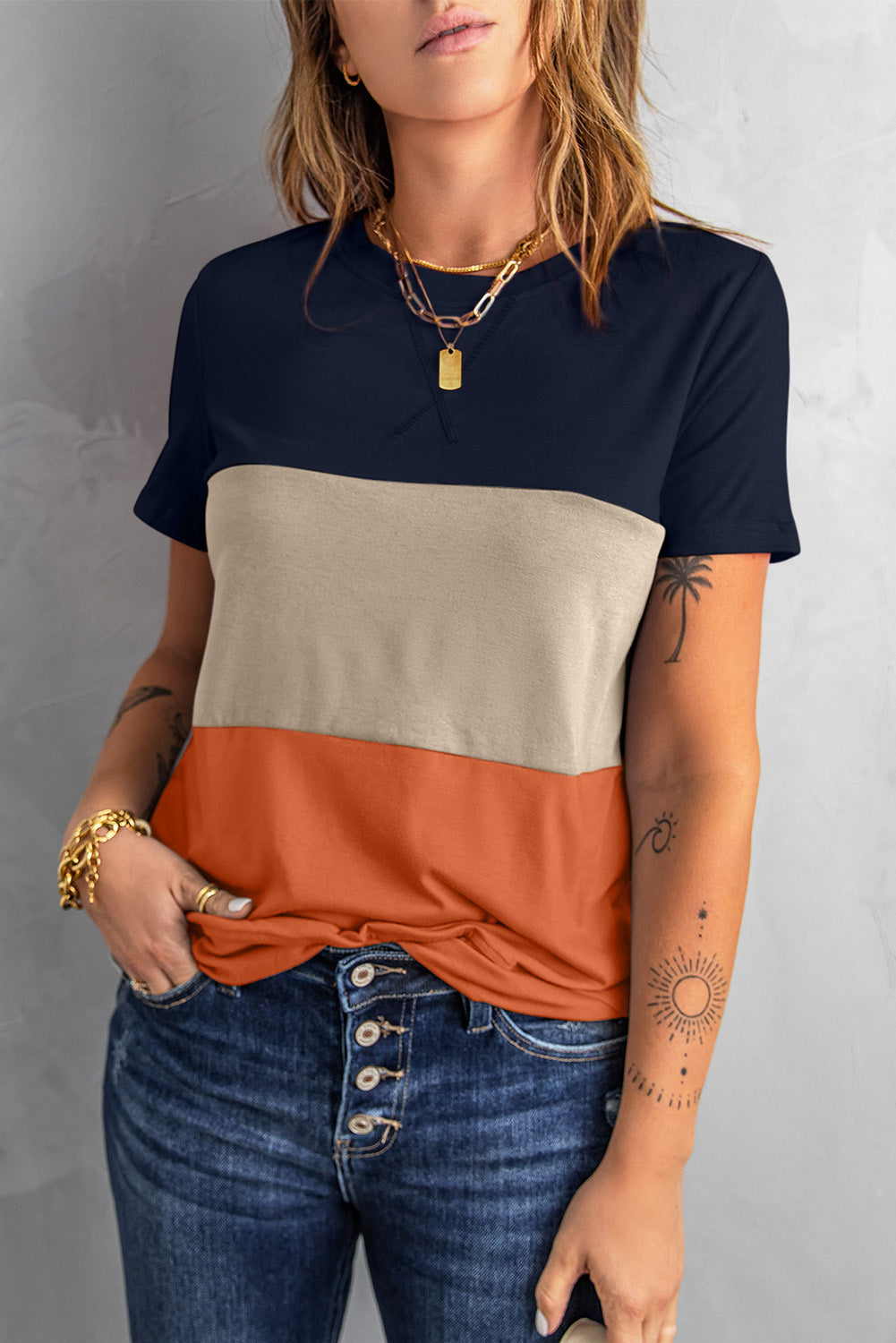 Contrast Colorblock T-shirt $ 20.99 - Evaless