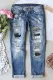 Gradient Polka Dots Distressed Mid Waist Ripped Jeans